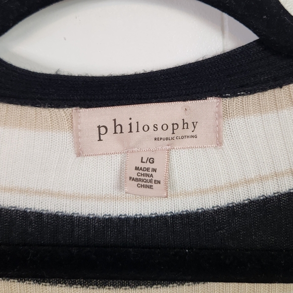 Philosophy Ribbed Open Front Long Cardigan Sweater Navy Stripe Size Large Office - Picture 4 of 5